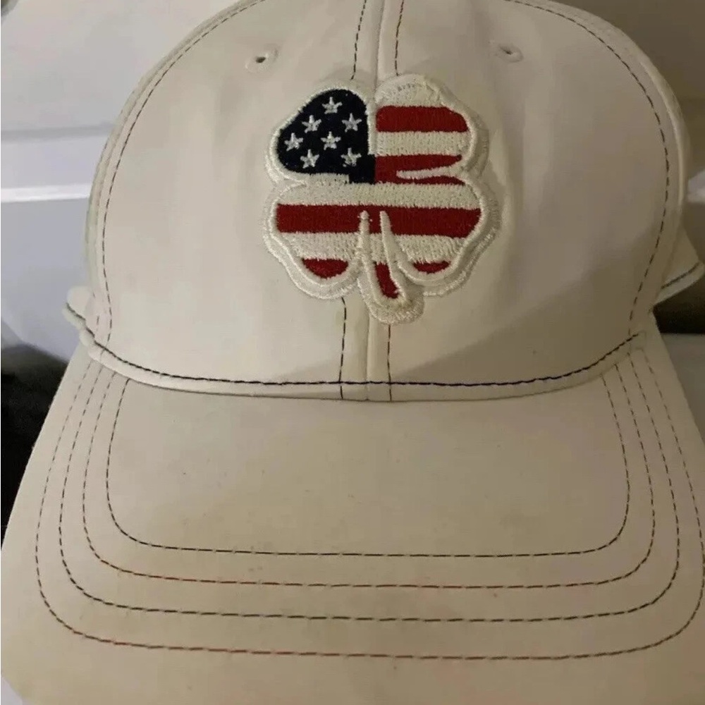Black clover white Live lucky cap with‎ American Flag Clover Patch